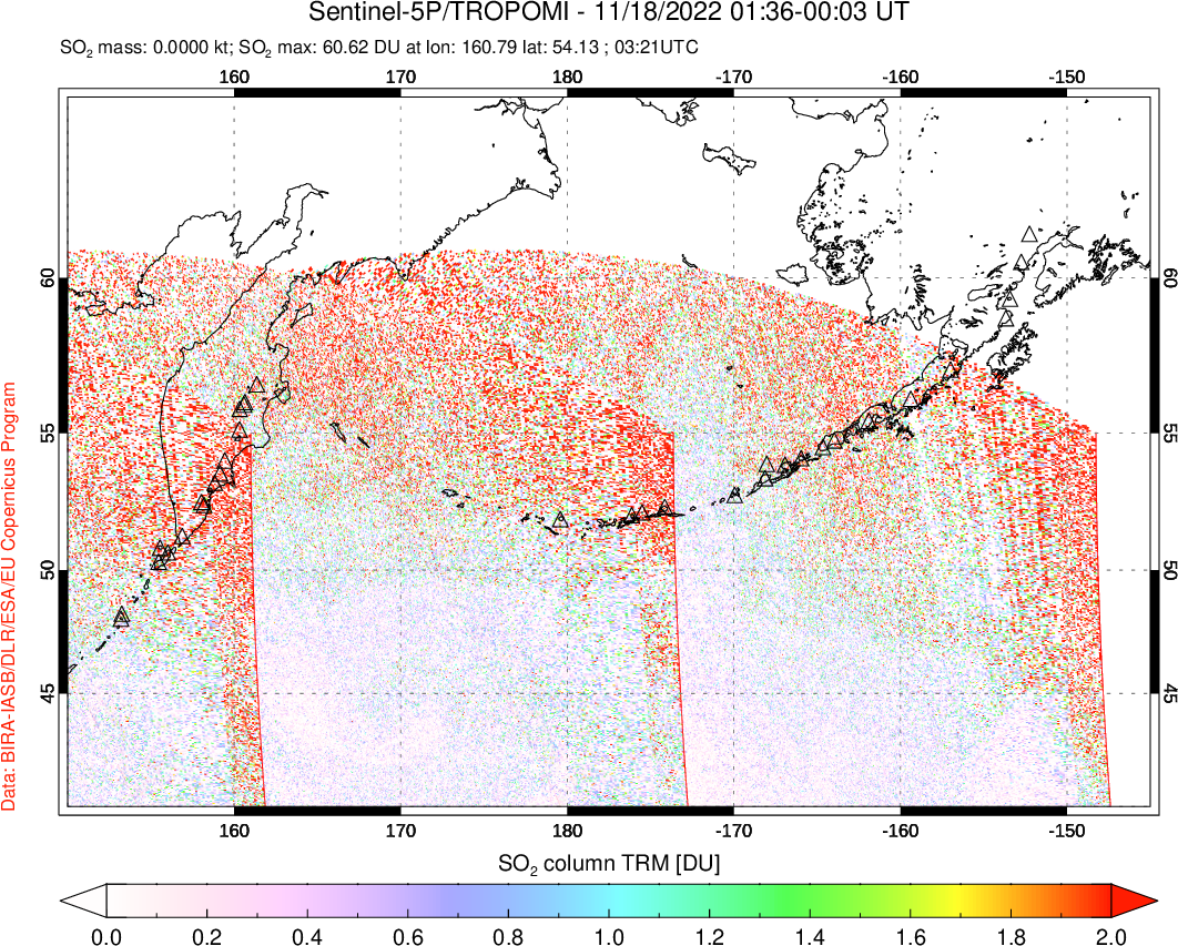 A sulfur dioxide image over North Pacific on Nov 18, 2022.