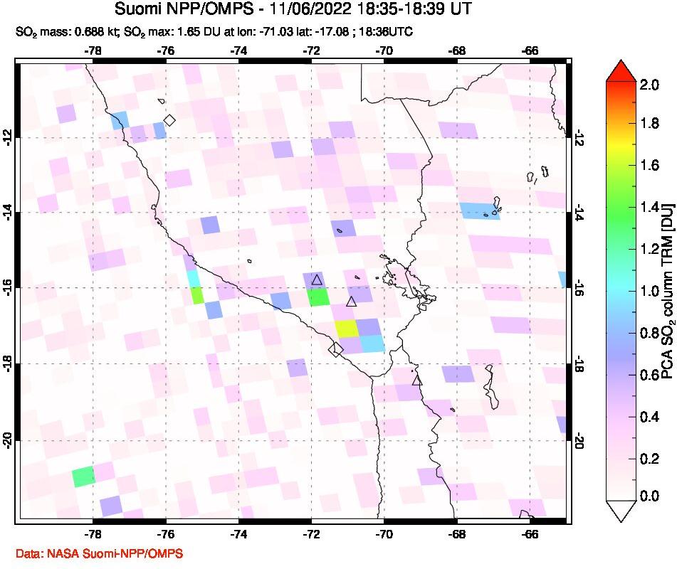 A sulfur dioxide image over Peru on Nov 06, 2022.