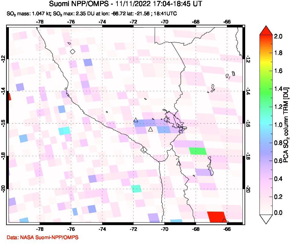 A sulfur dioxide image over Peru on Nov 11, 2022.