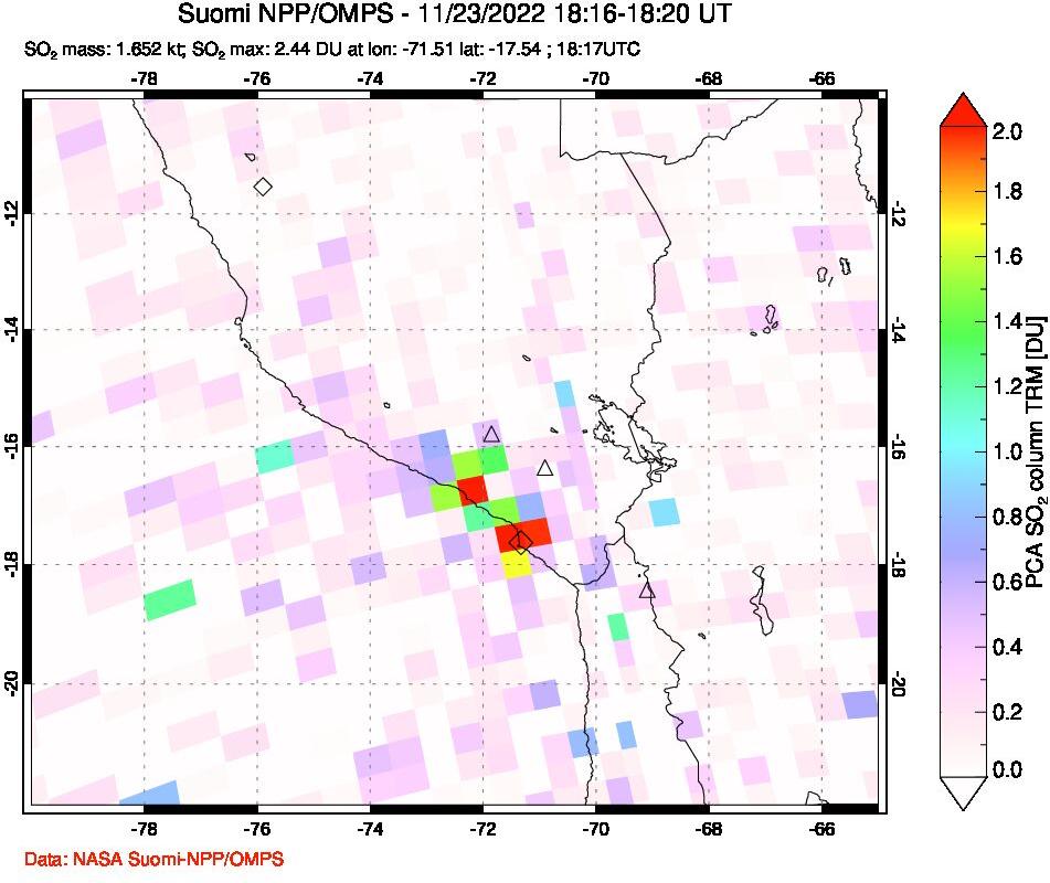 A sulfur dioxide image over Peru on Nov 23, 2022.