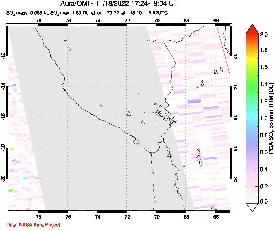 A sulfur dioxide image over Peru on Nov 18, 2022.