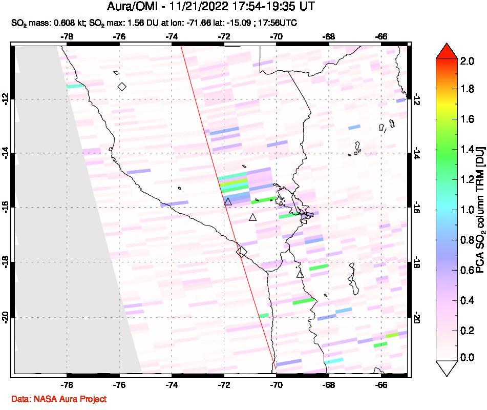 A sulfur dioxide image over Peru on Nov 21, 2022.