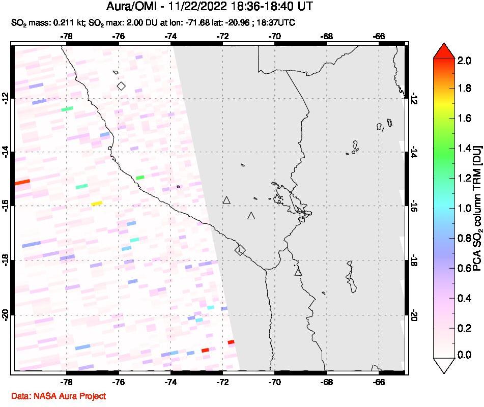 A sulfur dioxide image over Peru on Nov 22, 2022.