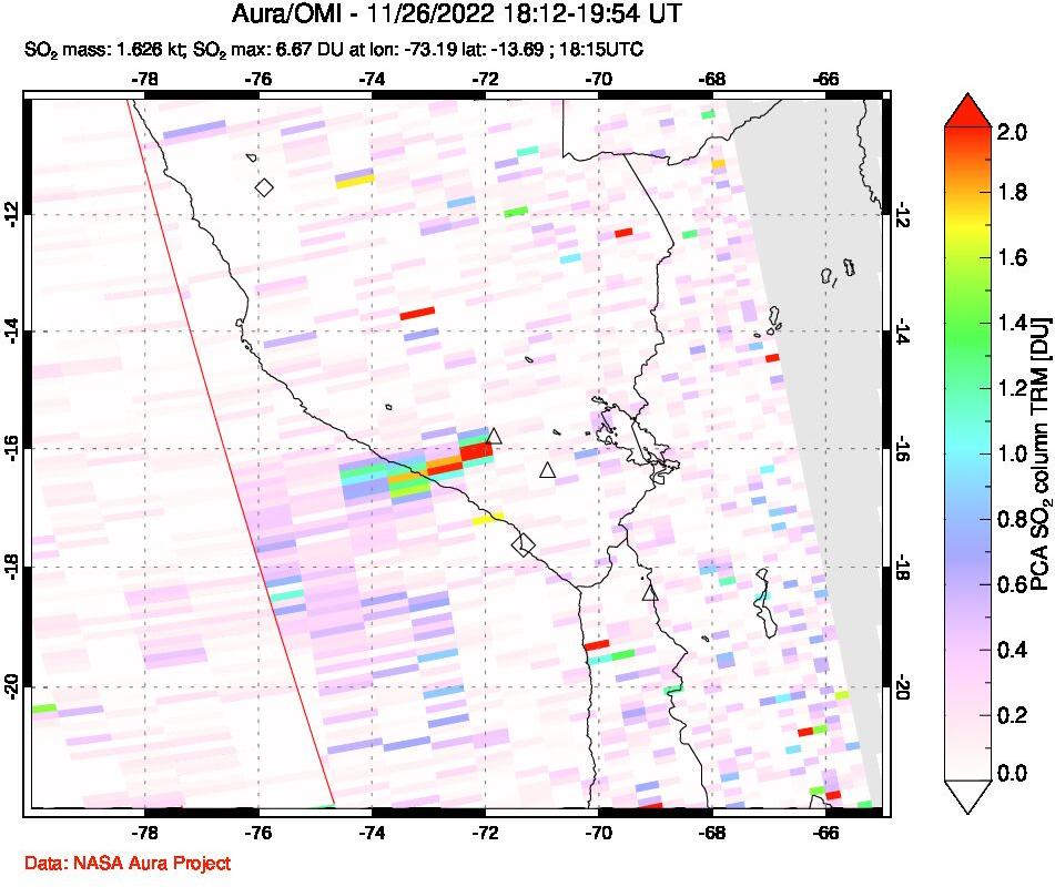A sulfur dioxide image over Peru on Nov 26, 2022.