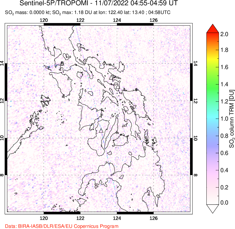A sulfur dioxide image over Philippines on Nov 07, 2022.