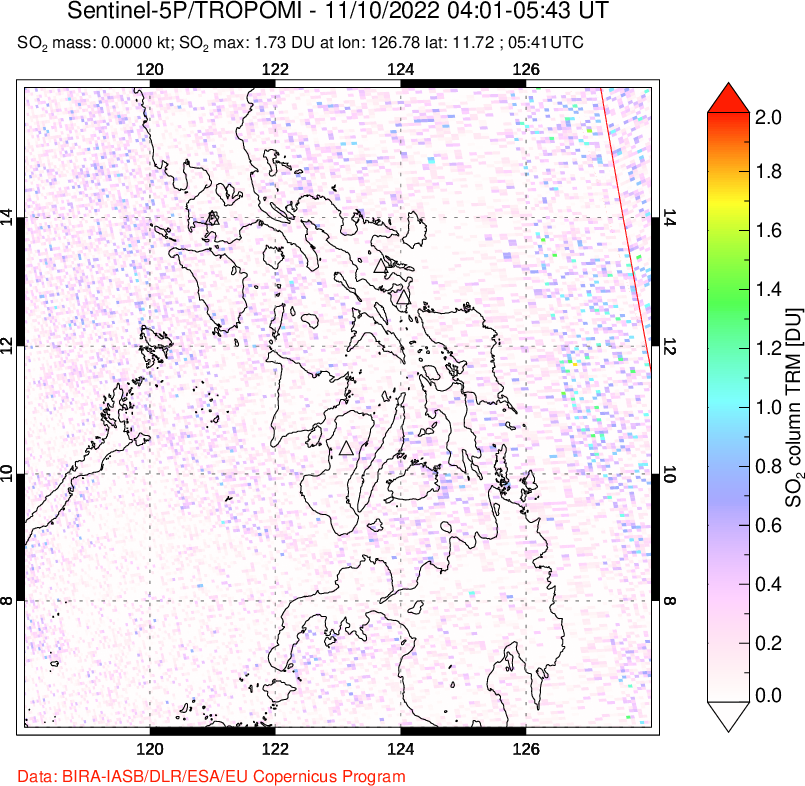 A sulfur dioxide image over Philippines on Nov 10, 2022.