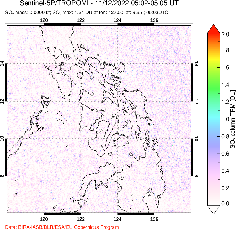 A sulfur dioxide image over Philippines on Nov 12, 2022.