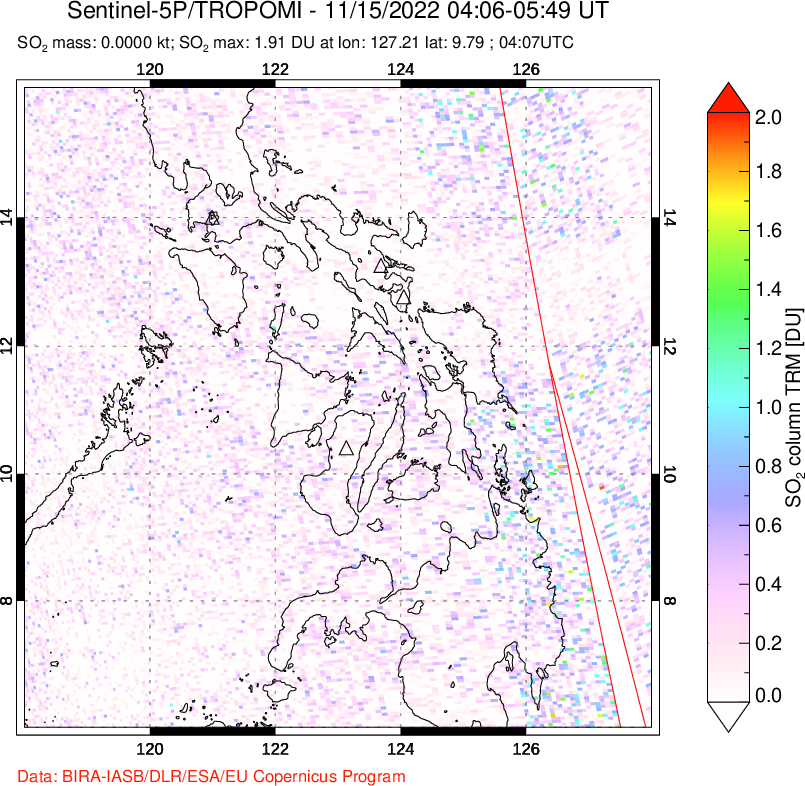 A sulfur dioxide image over Philippines on Nov 15, 2022.