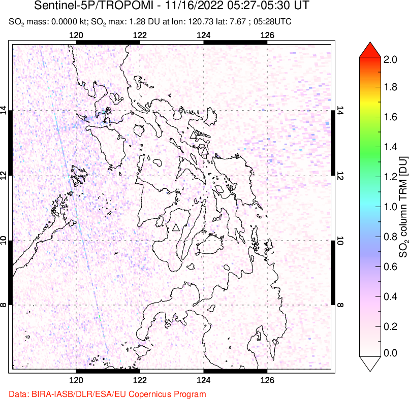A sulfur dioxide image over Philippines on Nov 16, 2022.