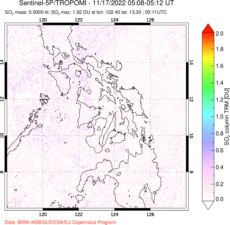A sulfur dioxide image over Philippines on Nov 17, 2022.