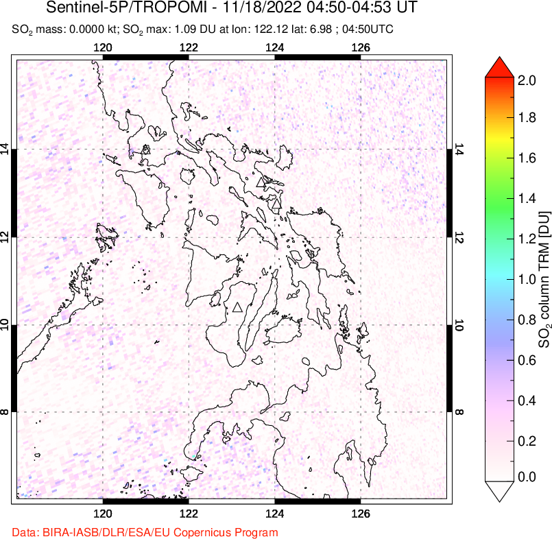 A sulfur dioxide image over Philippines on Nov 18, 2022.
