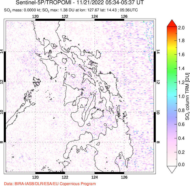 A sulfur dioxide image over Philippines on Nov 21, 2022.
