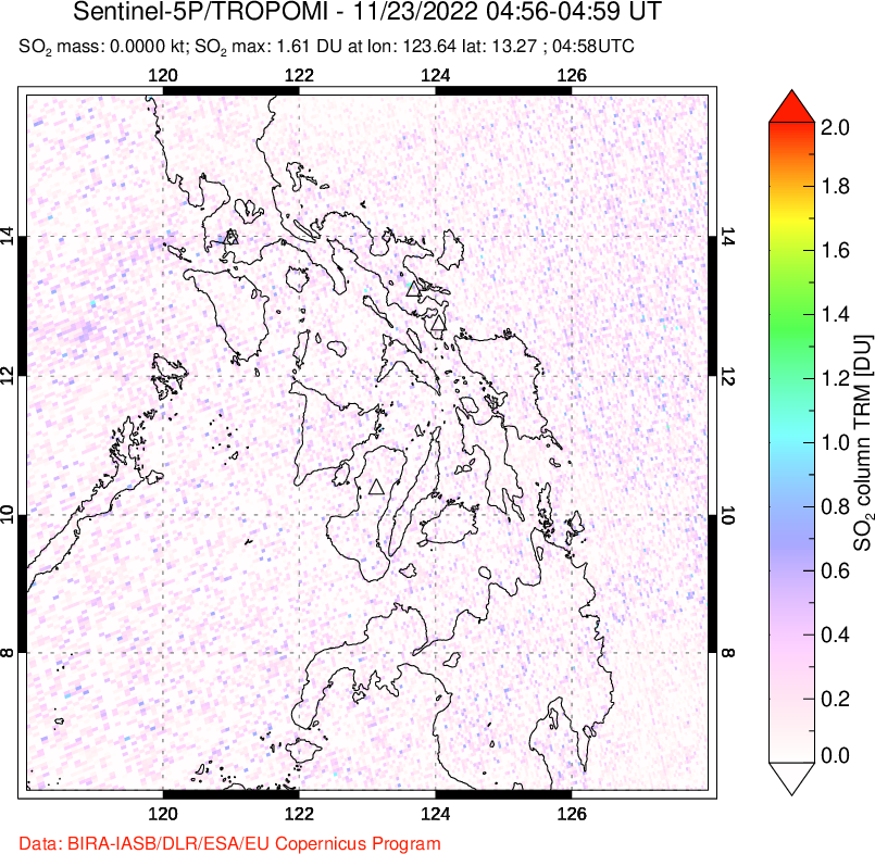 A sulfur dioxide image over Philippines on Nov 23, 2022.