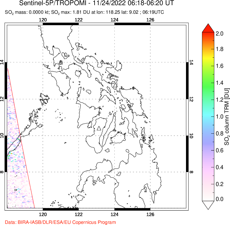 A sulfur dioxide image over Philippines on Nov 24, 2022.