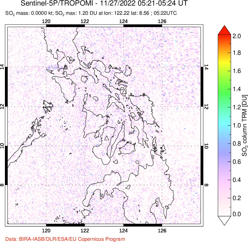 A sulfur dioxide image over Philippines on Nov 27, 2022.