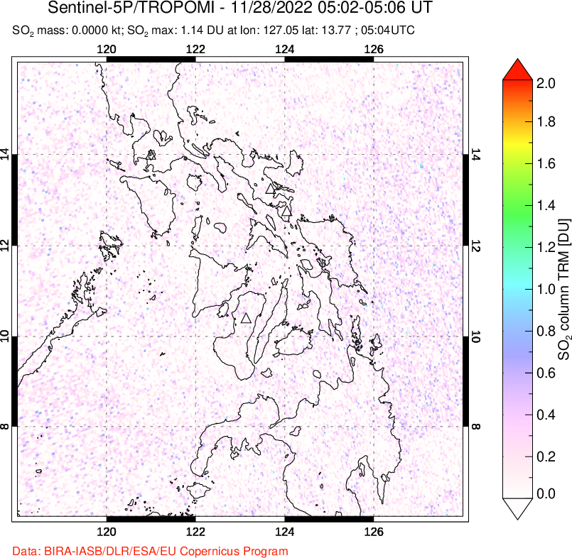A sulfur dioxide image over Philippines on Nov 28, 2022.