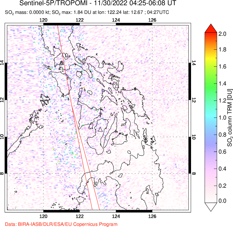 A sulfur dioxide image over Philippines on Nov 30, 2022.