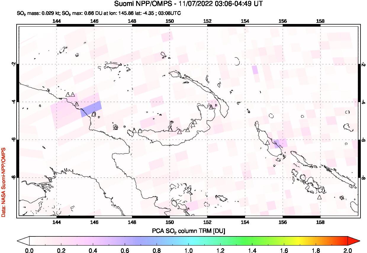 A sulfur dioxide image over Papua, New Guinea on Nov 07, 2022.