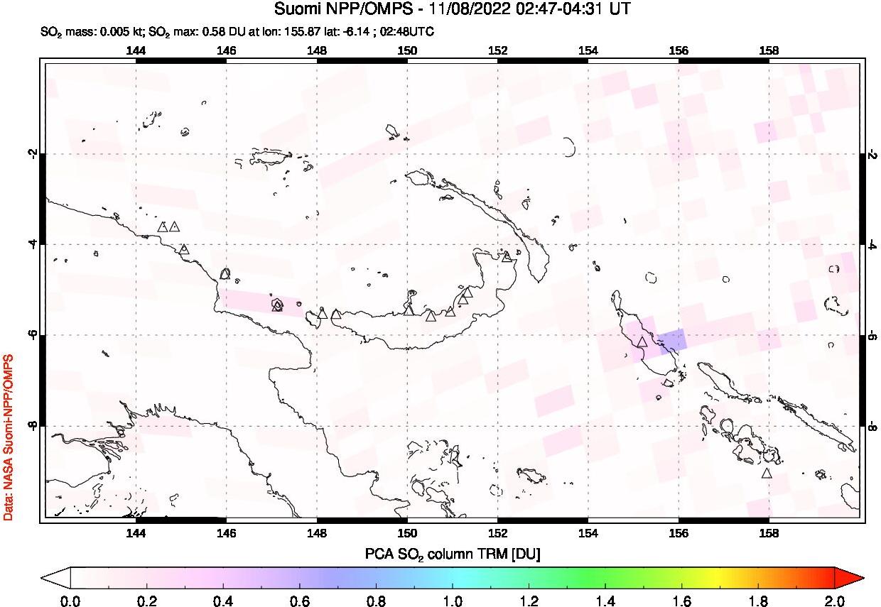 A sulfur dioxide image over Papua, New Guinea on Nov 08, 2022.