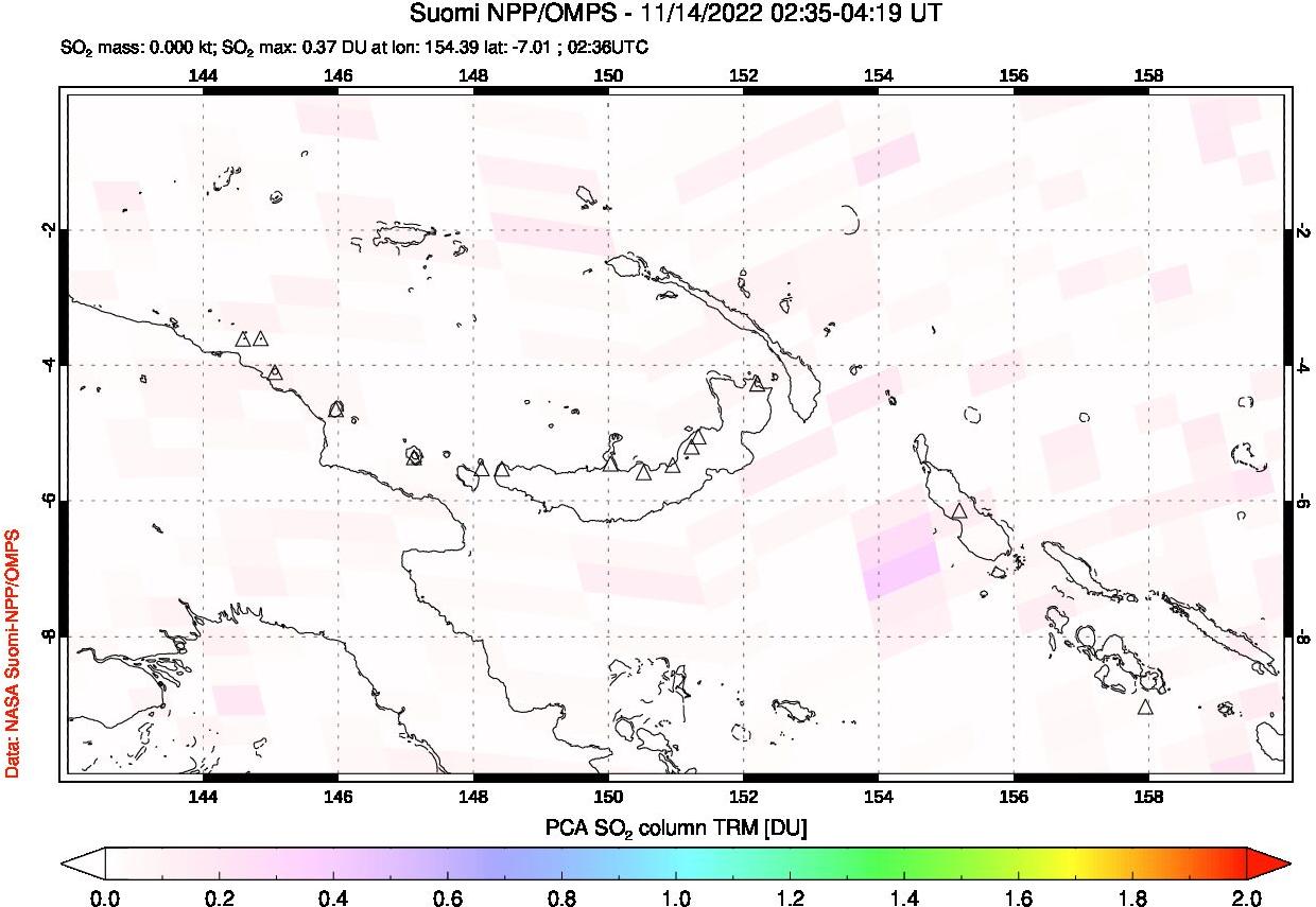 A sulfur dioxide image over Papua, New Guinea on Nov 14, 2022.