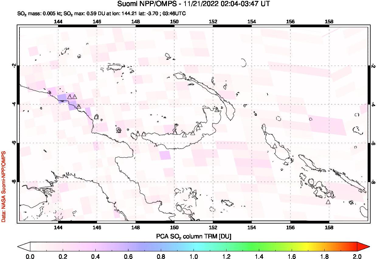 A sulfur dioxide image over Papua, New Guinea on Nov 21, 2022.