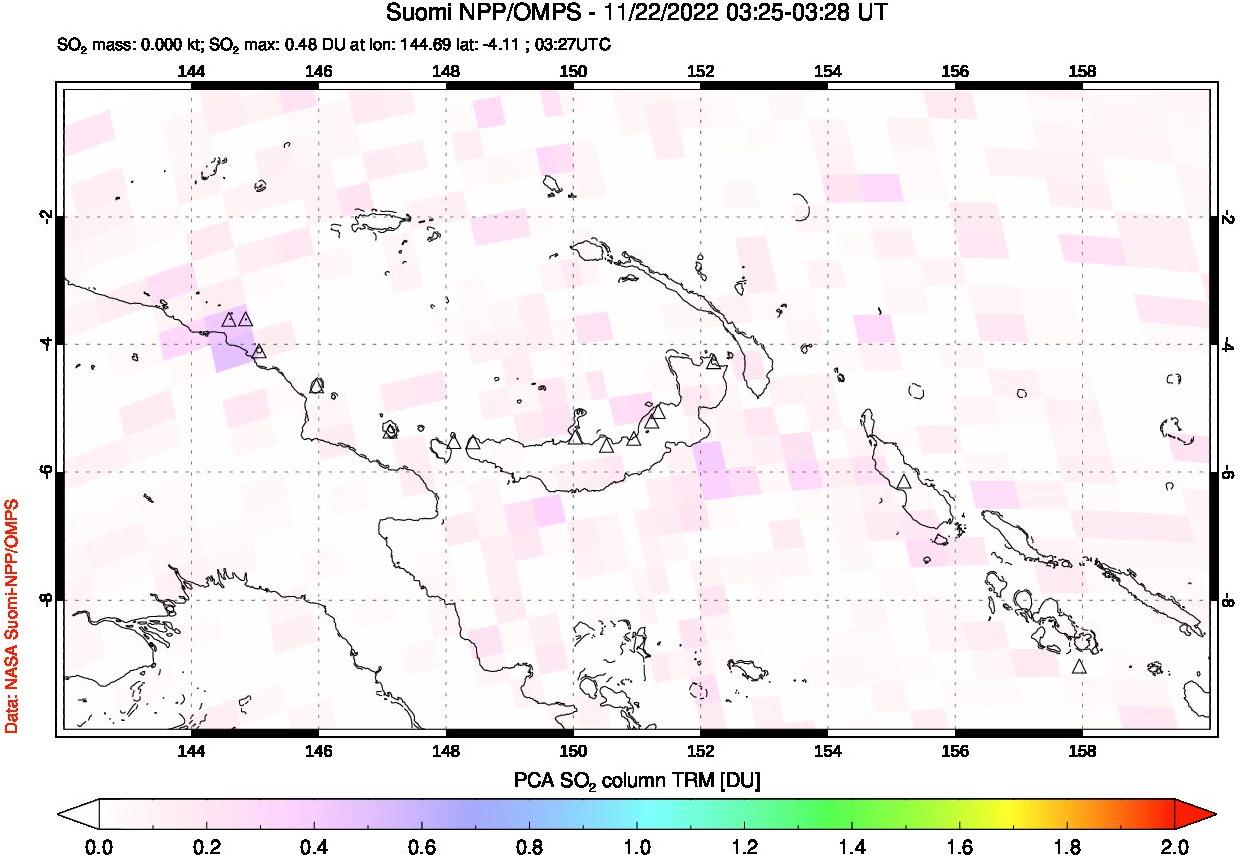 A sulfur dioxide image over Papua, New Guinea on Nov 22, 2022.