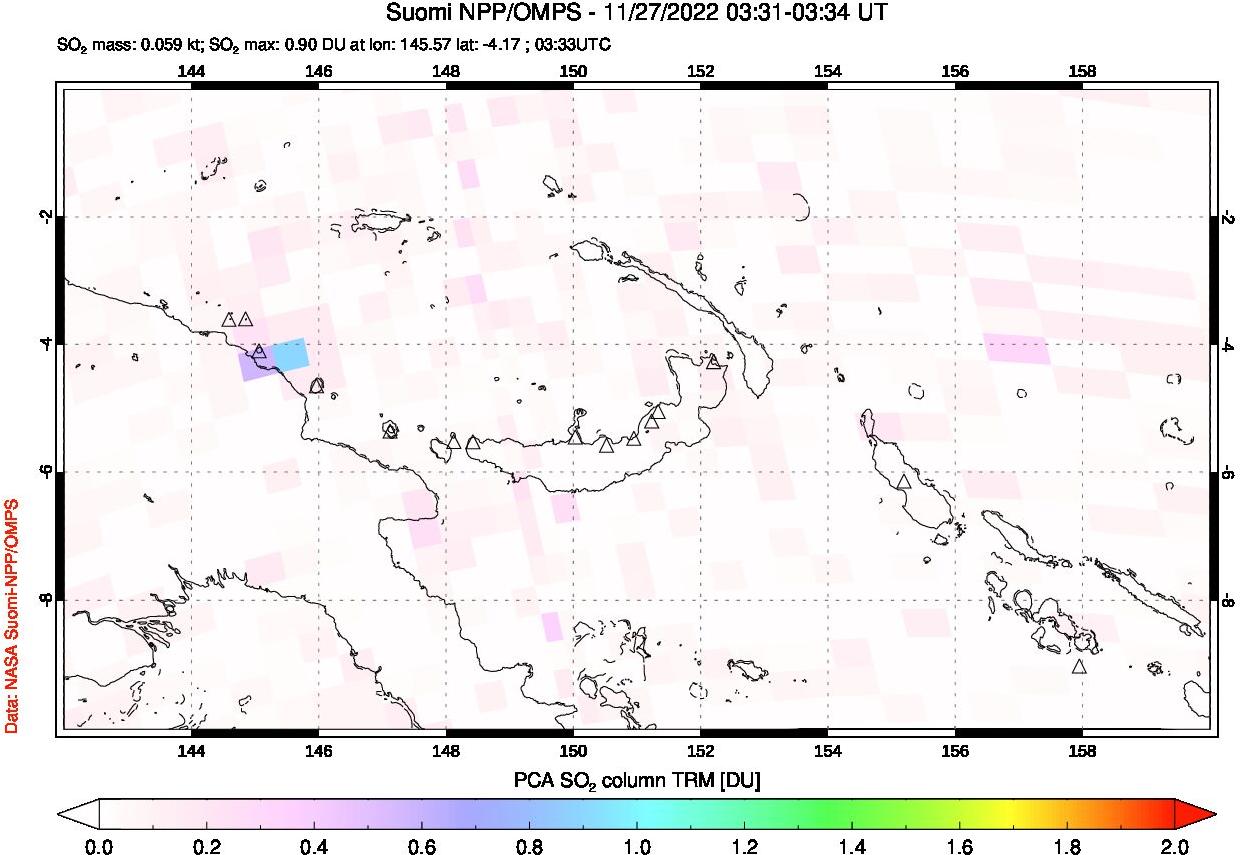 A sulfur dioxide image over Papua, New Guinea on Nov 27, 2022.