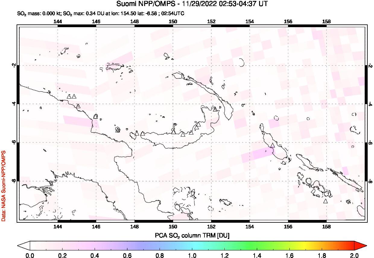 A sulfur dioxide image over Papua, New Guinea on Nov 29, 2022.