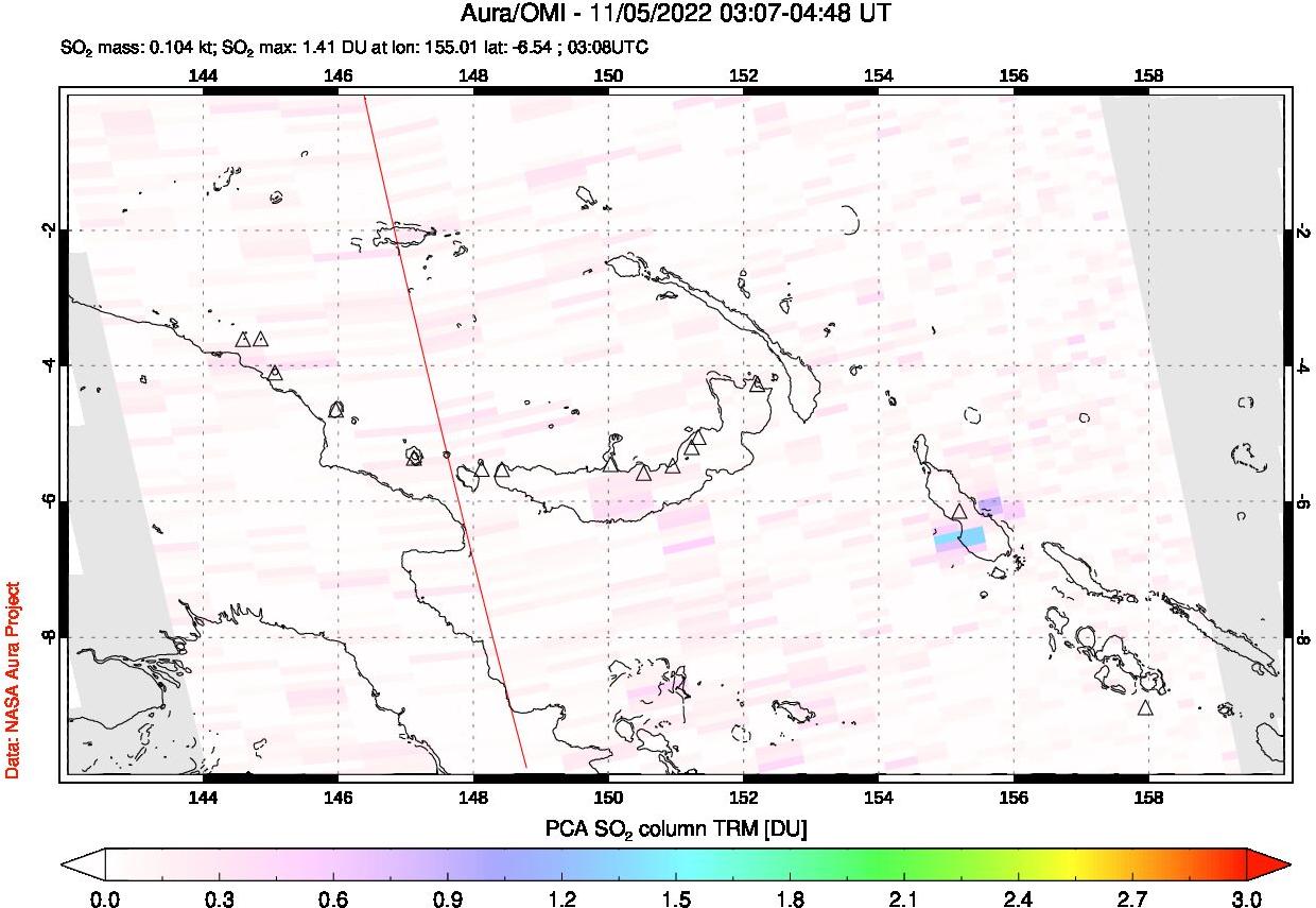A sulfur dioxide image over Papua, New Guinea on Nov 05, 2022.