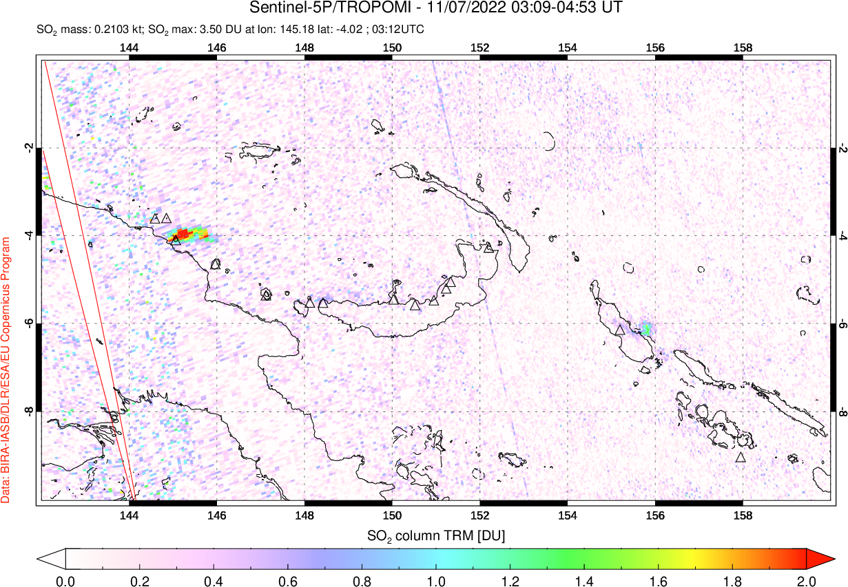 A sulfur dioxide image over Papua, New Guinea on Nov 07, 2022.
