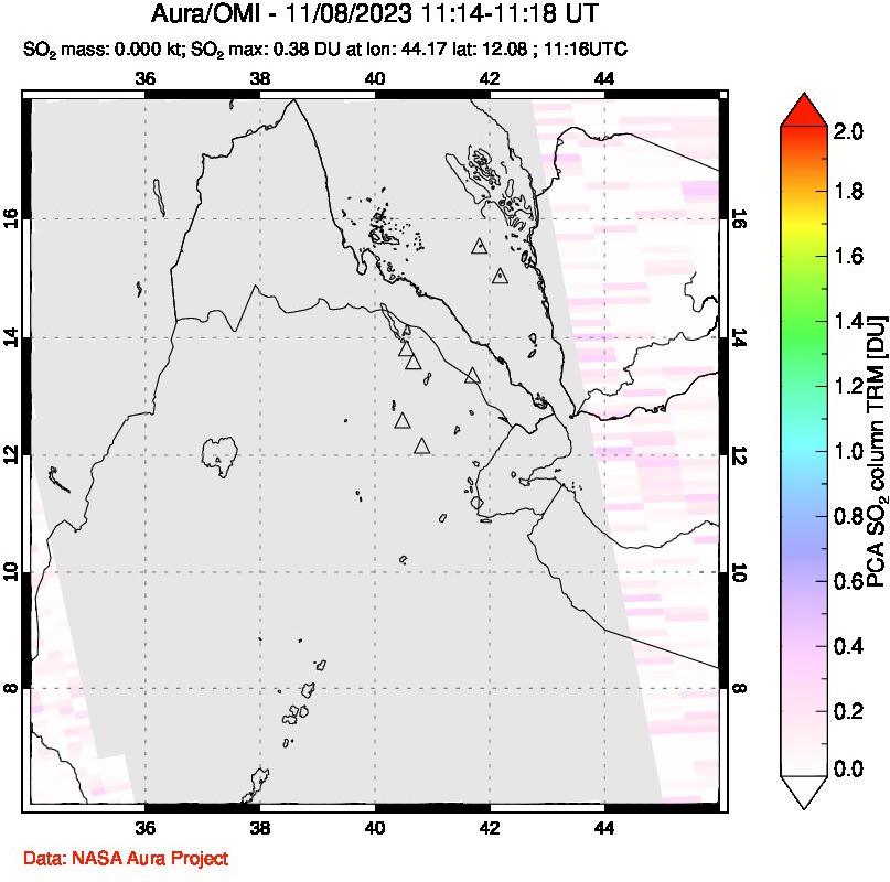 A sulfur dioxide image over Afar and southern Red Sea on Nov 08, 2023.