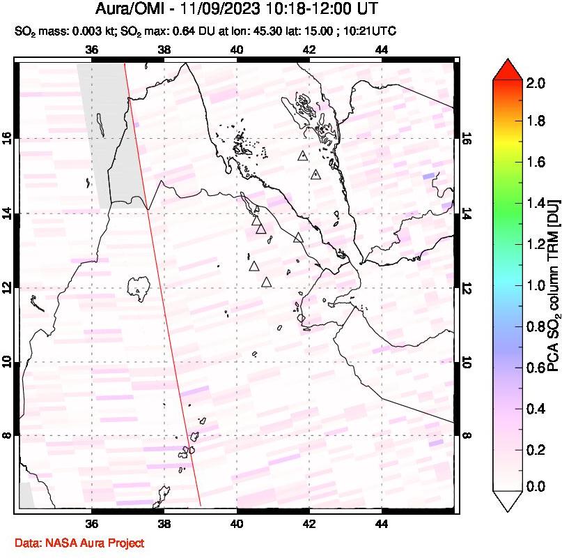 A sulfur dioxide image over Afar and southern Red Sea on Nov 09, 2023.