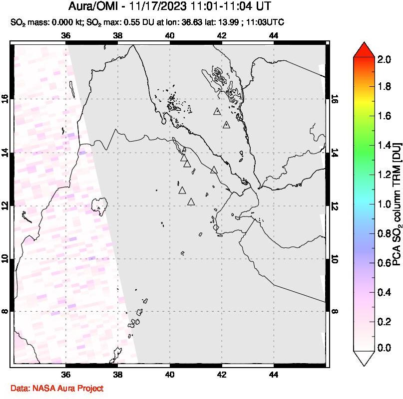 A sulfur dioxide image over Afar and southern Red Sea on Nov 17, 2023.