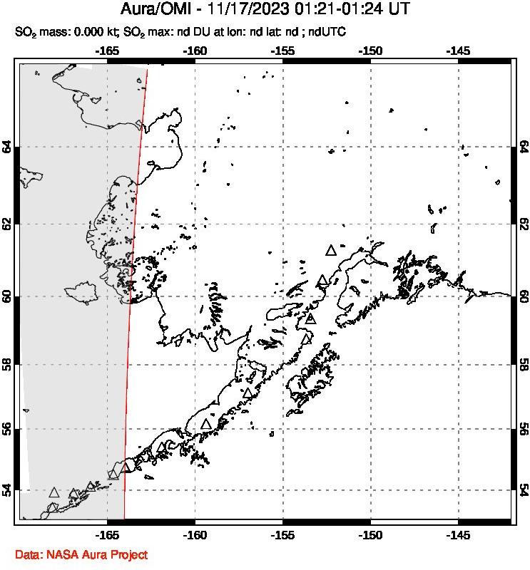 A sulfur dioxide image over Alaska, USA on Nov 17, 2023.