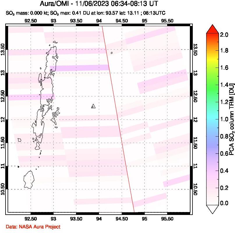 A sulfur dioxide image over Andaman Islands, Indian Ocean on Nov 06, 2023.