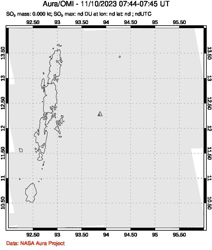 A sulfur dioxide image over Andaman Islands, Indian Ocean on Nov 10, 2023.