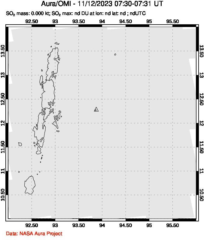 A sulfur dioxide image over Andaman Islands, Indian Ocean on Nov 12, 2023.