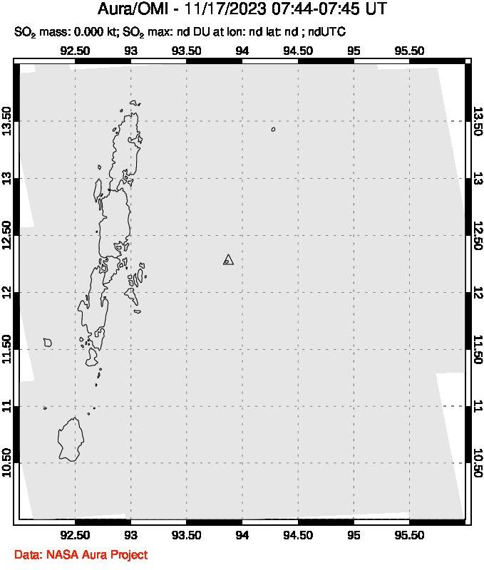 A sulfur dioxide image over Andaman Islands, Indian Ocean on Nov 17, 2023.