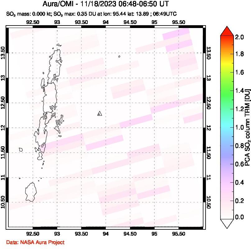 A sulfur dioxide image over Andaman Islands, Indian Ocean on Nov 18, 2023.