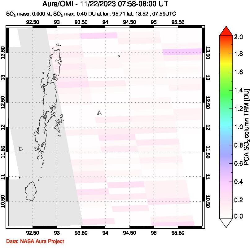 A sulfur dioxide image over Andaman Islands, Indian Ocean on Nov 22, 2023.