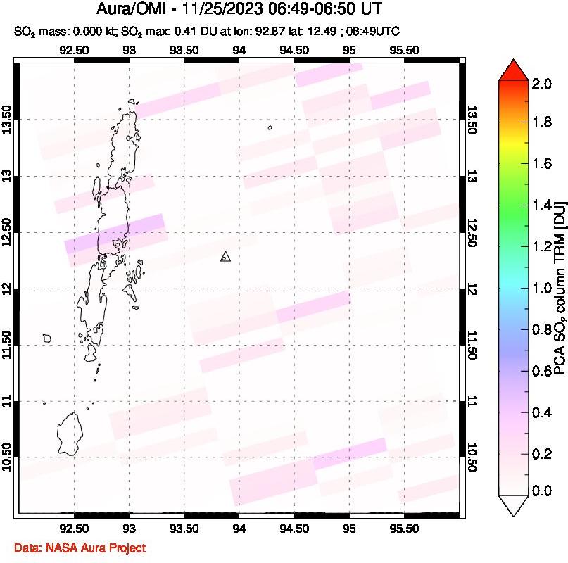 A sulfur dioxide image over Andaman Islands, Indian Ocean on Nov 25, 2023.