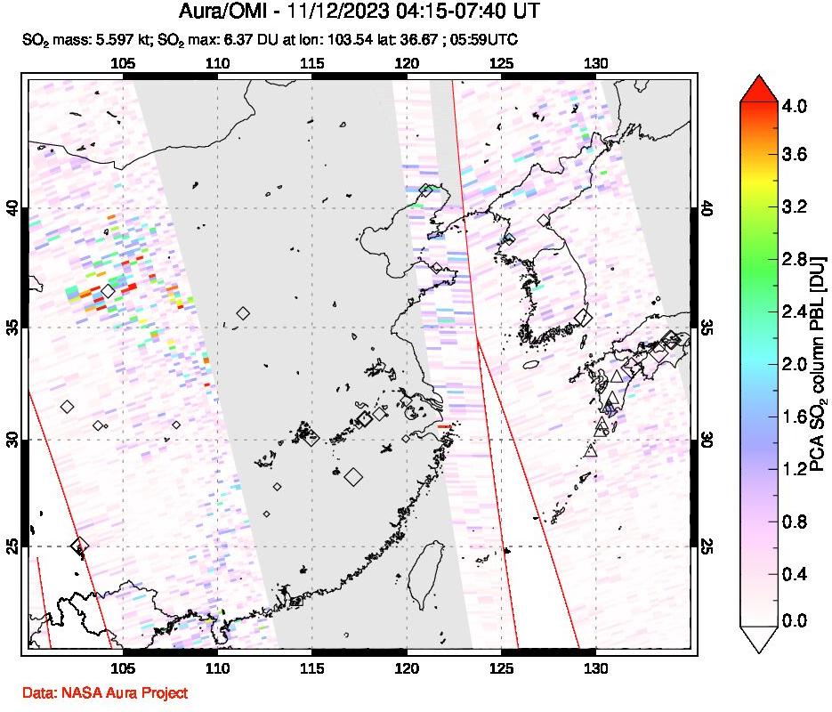 A sulfur dioxide image over Eastern China on Nov 12, 2023.
