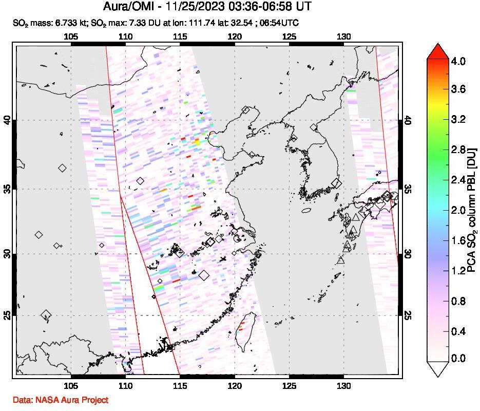 A sulfur dioxide image over Eastern China on Nov 25, 2023.