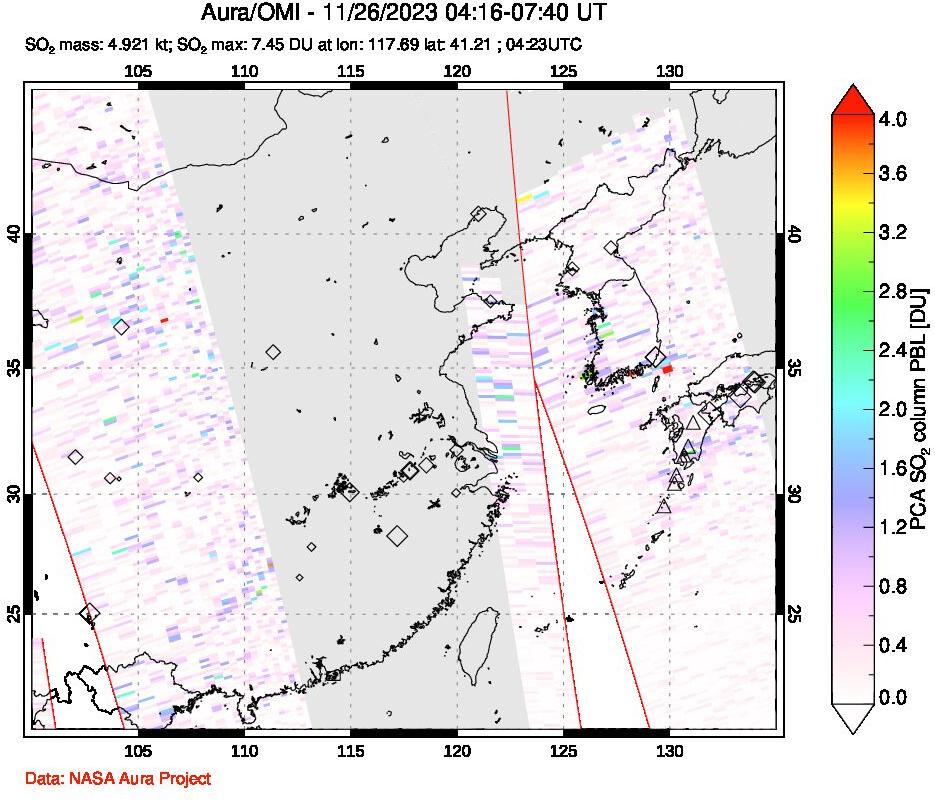 A sulfur dioxide image over Eastern China on Nov 26, 2023.