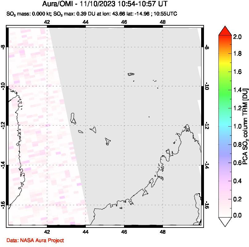 A sulfur dioxide image over Comoro Islands on Nov 10, 2023.