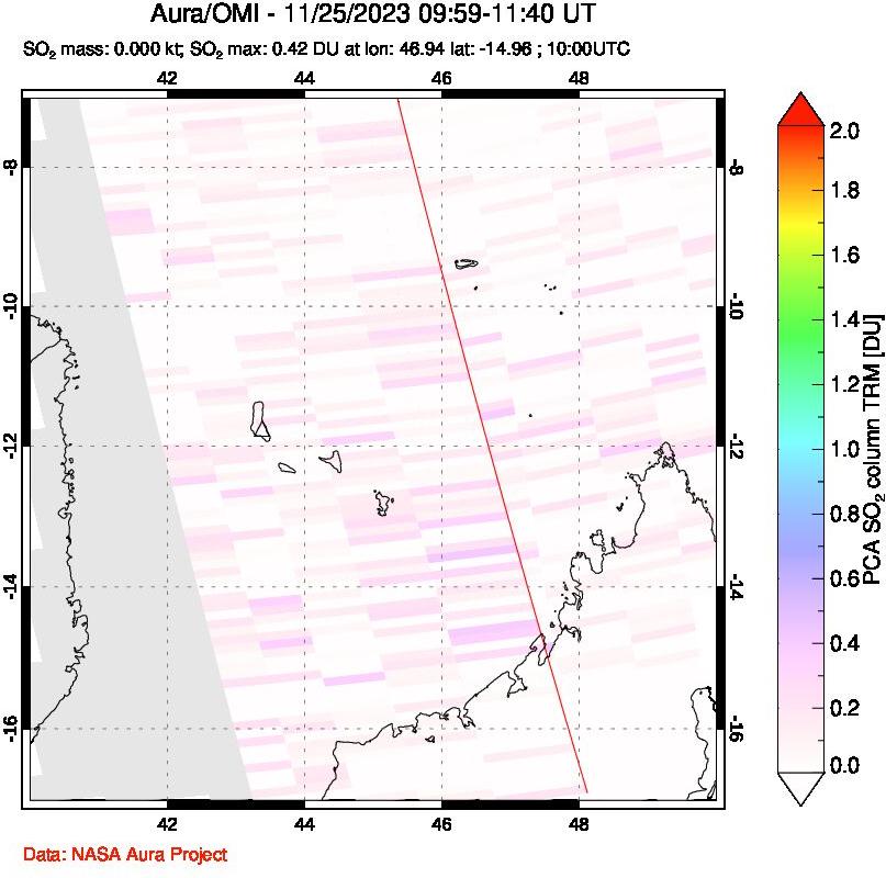 A sulfur dioxide image over Comoro Islands on Nov 25, 2023.