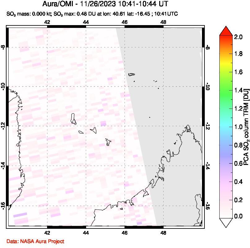 A sulfur dioxide image over Comoro Islands on Nov 26, 2023.