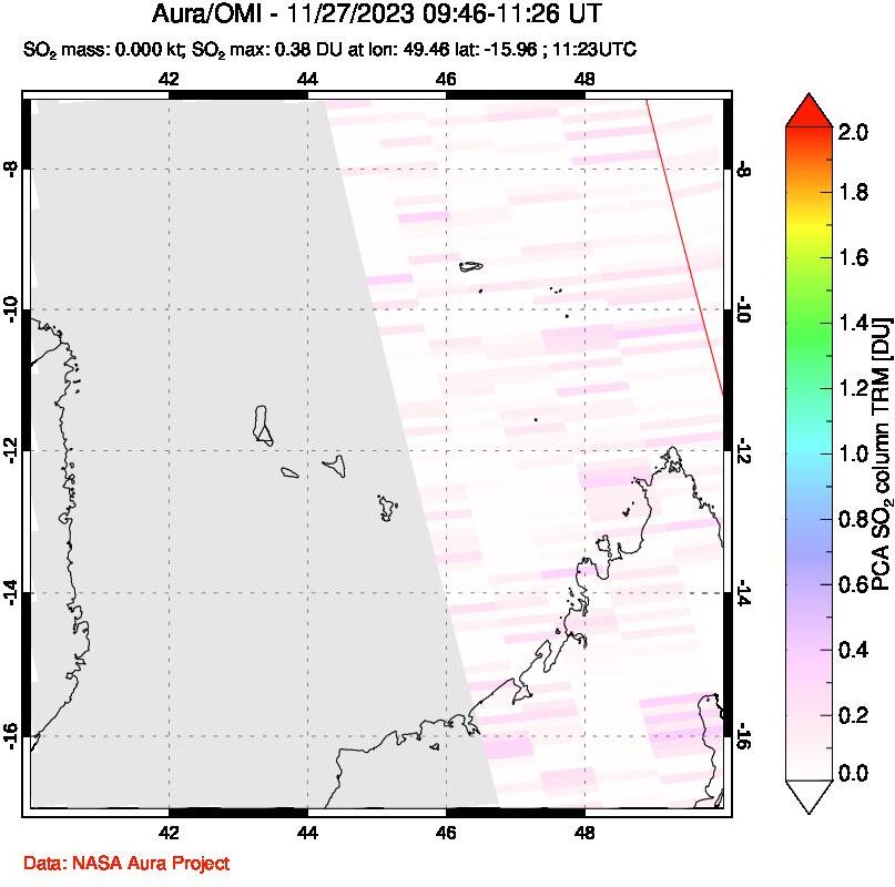 A sulfur dioxide image over Comoro Islands on Nov 27, 2023.