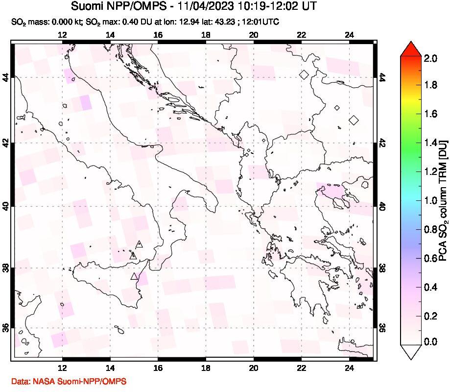 A sulfur dioxide image over Etna, Sicily, Italy on Nov 04, 2023.