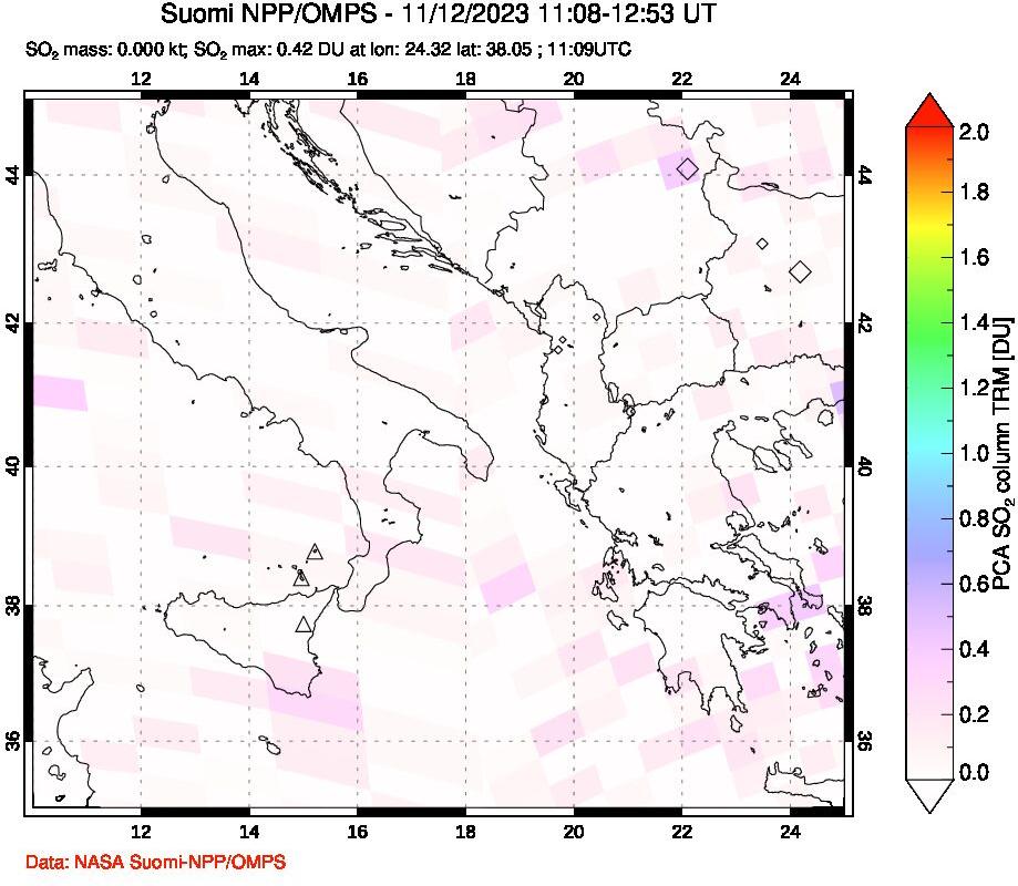 A sulfur dioxide image over Etna, Sicily, Italy on Nov 12, 2023.